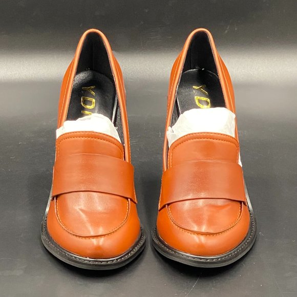 A YDN Brown Chunky High Heels Round Toe Work Pumps - Picture 1 of 10